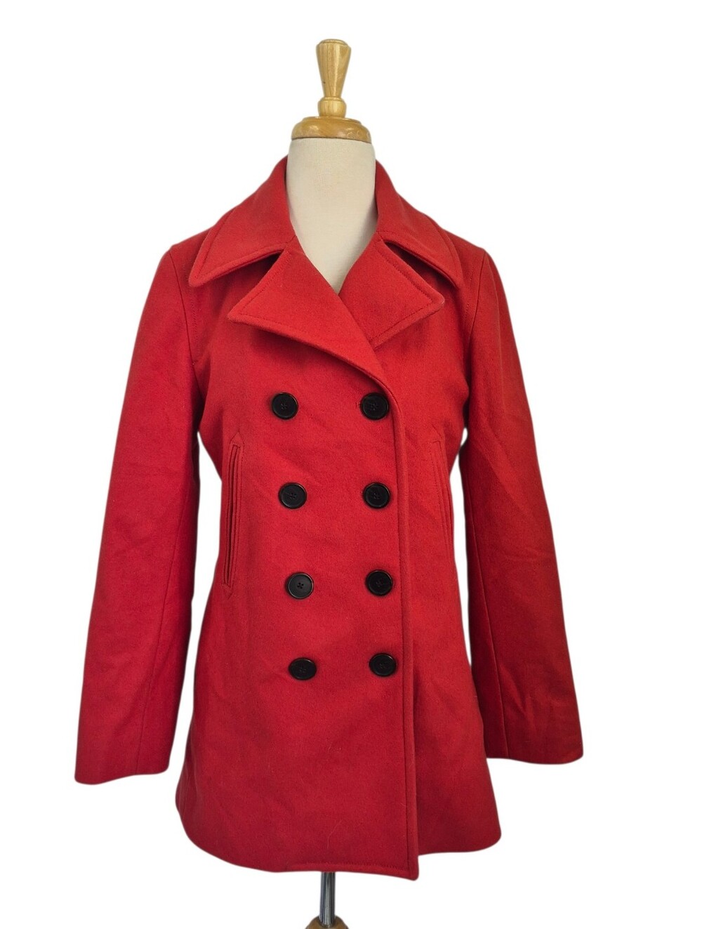 J. Crew Red Wool Blend Coat Size Small Quilted Lining Double Breasted Jacket